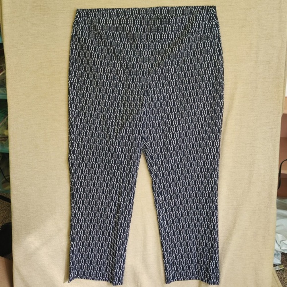 Young USA Navy Blue White‎ Geometric Dash Print Cropped Pull On Pants Womens XL